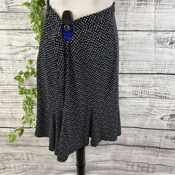 Talbots Skirt size 16 Pet Black Blue Polka Dots Slinky Above Knee Flared Stretch - Picture 12 of 13